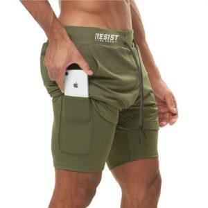 2 in 1 Running Cycling Biker Joger Compression, Workout Gym Shorts for men