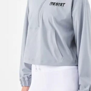 Semi-zipper windproof sports coat with standing collar loose slim and straight profile outdoor running jacket for women